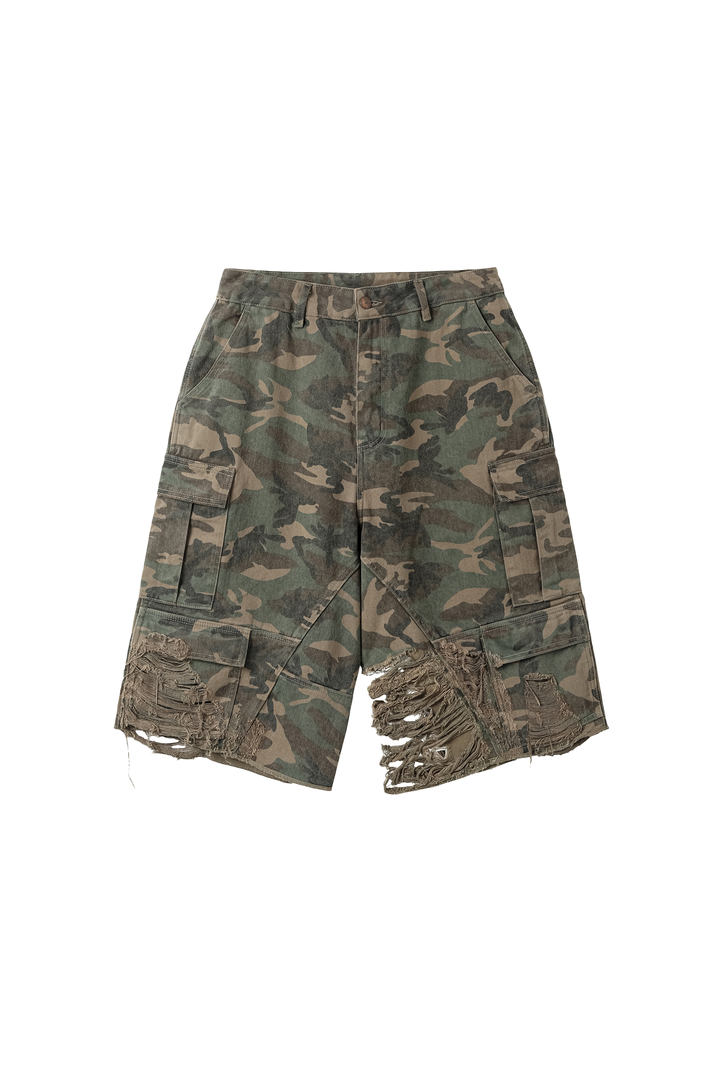 Washed Camouflage Distressed Cropped Pants