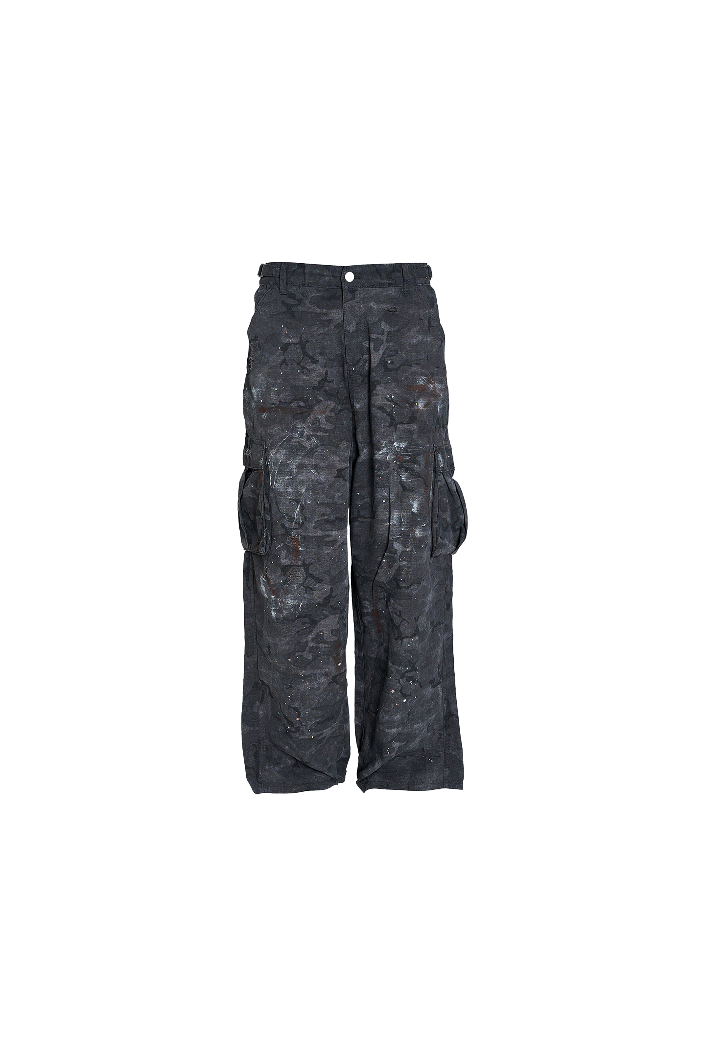 STEEPC Grid Pattern Black Camouflage Distressed Loose Baggy Silhouette Overalls