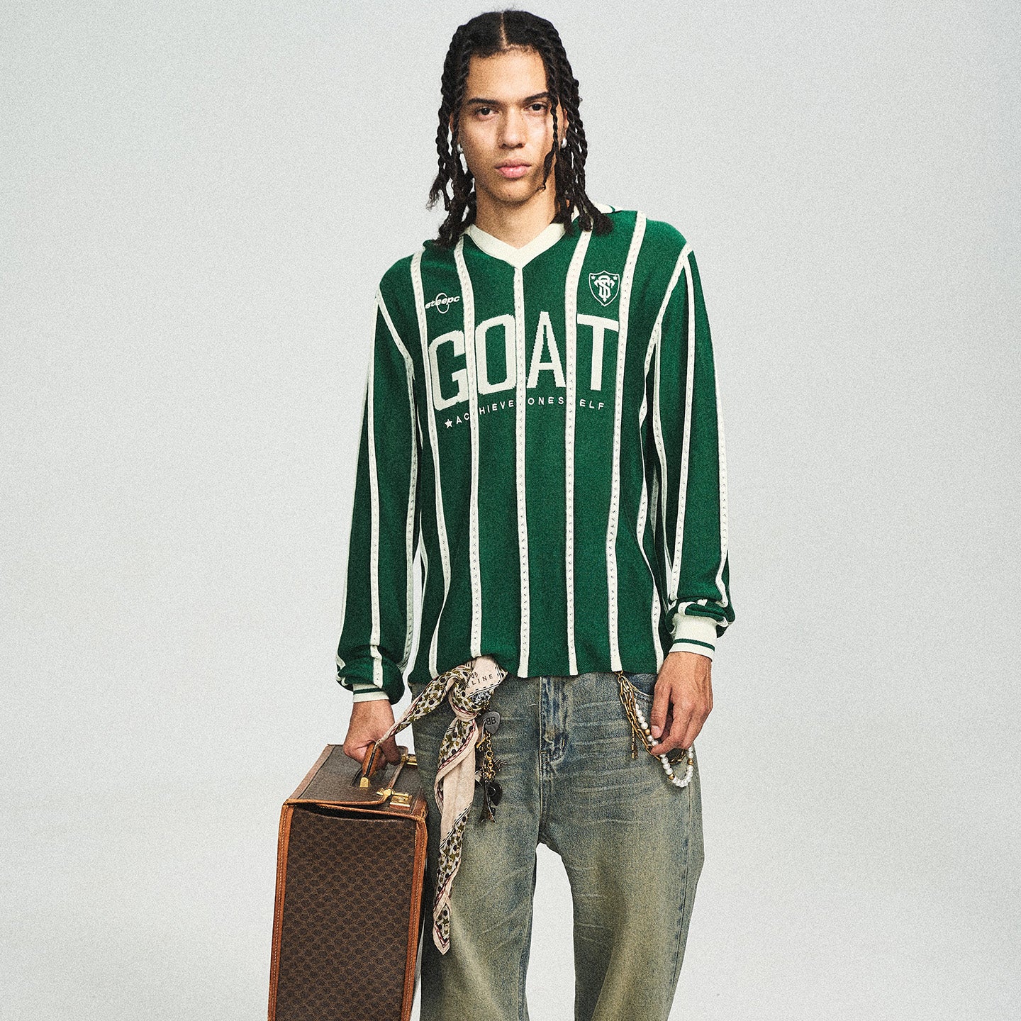 STEEPC Retro Green Blockcore Striped Sweater