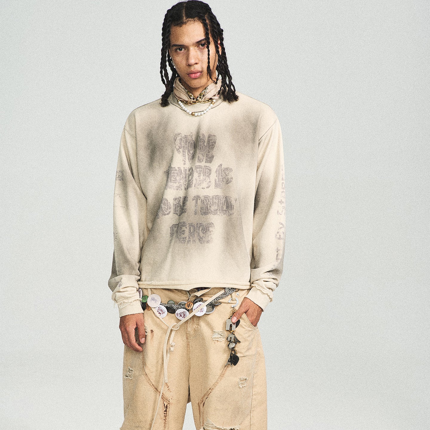 STEEPC Washed Sprayed Dirty Round Neck Sweatshirt