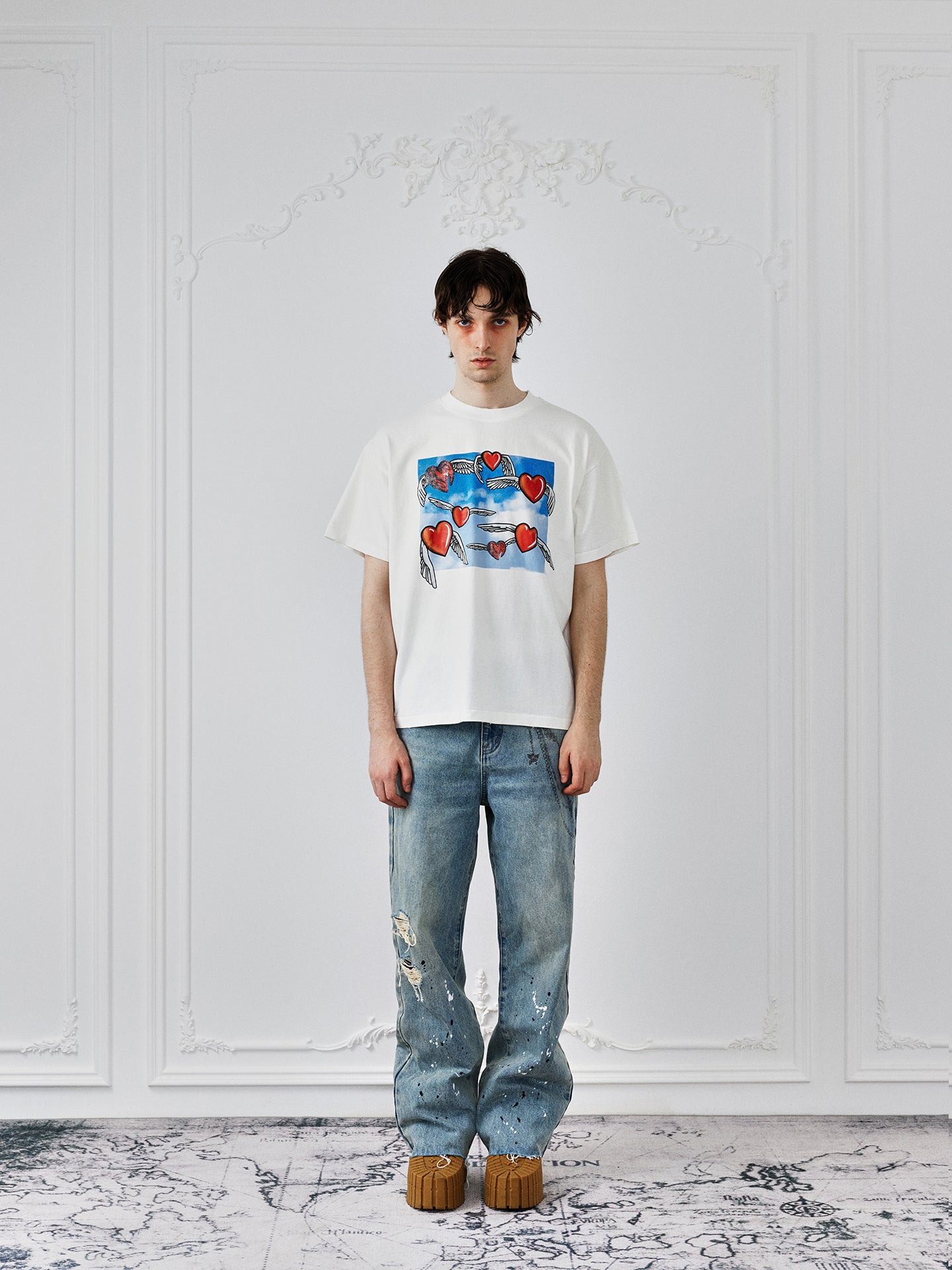 BIRTH OF ROYAL CHILD BORC PRINTED CROSS CHAINS WASHED JEANS