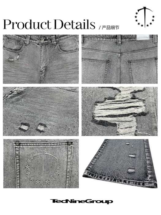 White Lime Plaster Washed Distressed Jeans