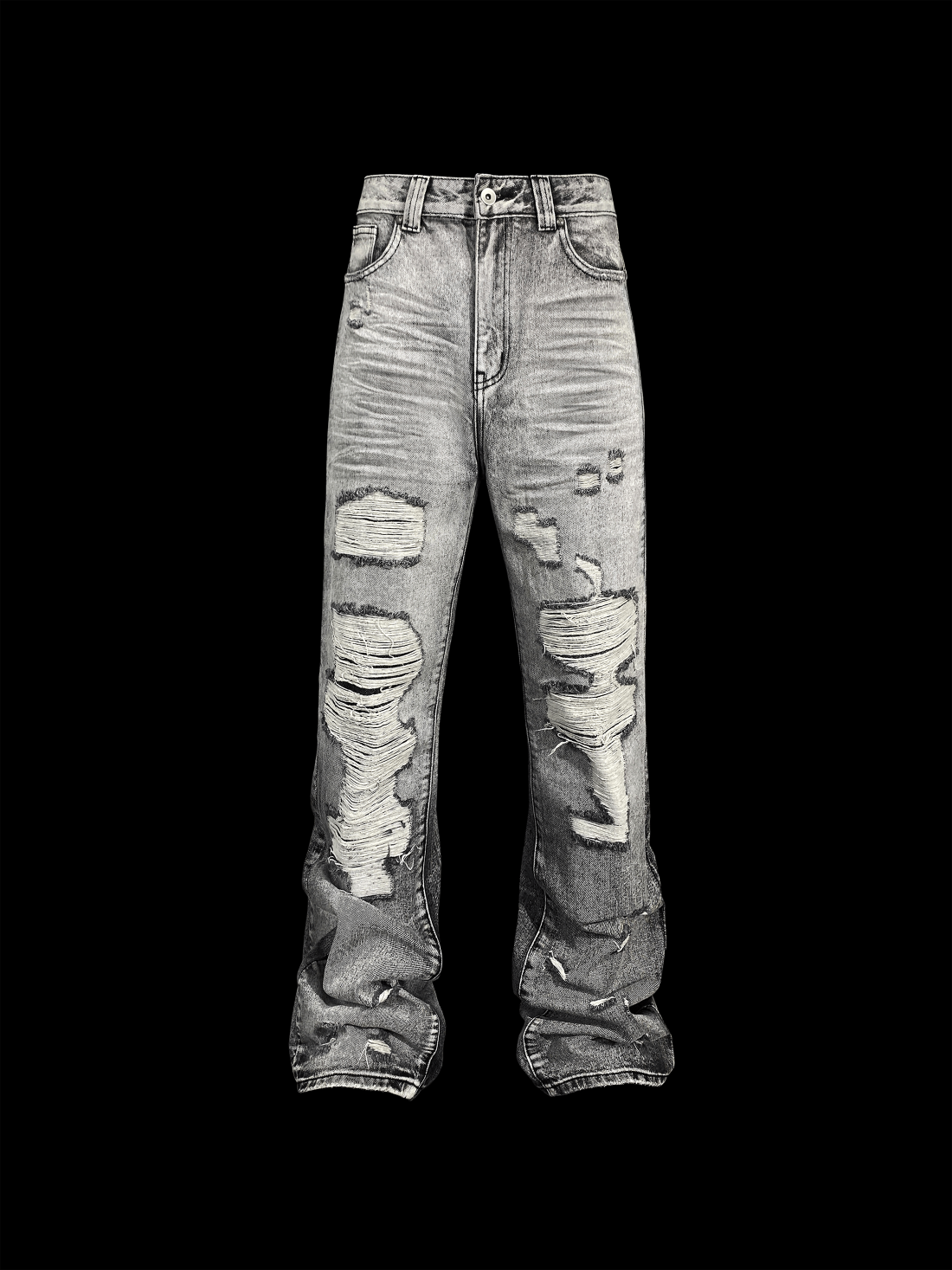 White Lime Plaster Washed Distressed Jeans