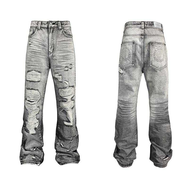 White Lime Plaster Washed Distressed Jeans